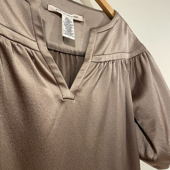 ~ Diane von Furstenberg 4 Raton Stretch Silk Blend Blouse V-neck Bronze Top - Picture 3 of 16